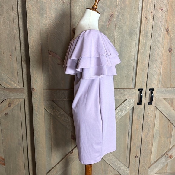 Pink blush mauve pink layered ruffle off shoulder fitted maternity dress Large - Picture 7 of 11